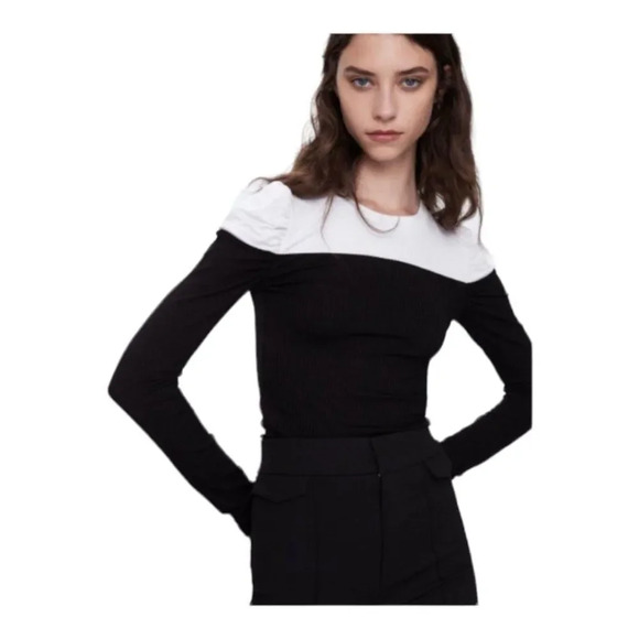 Zara Puff Sleeve Colourblock Knit Top - Picture 1 of 7